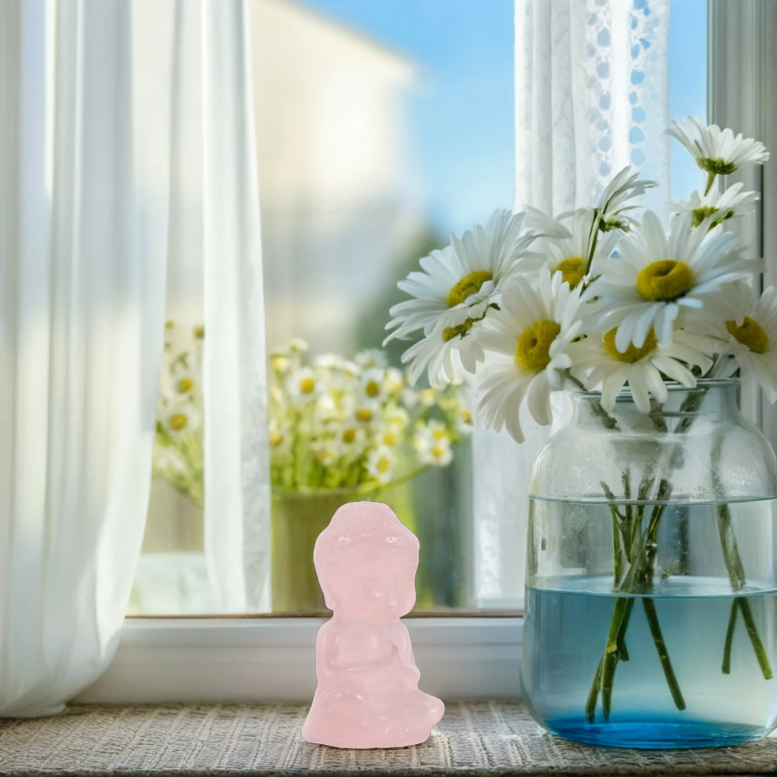 Picture 6: Rose Quartz Baby Buddha Hand-Carved Crystal Sitting Meditation Statue for Home Decor Feng Shui Spiritual Zen Garden Ornament