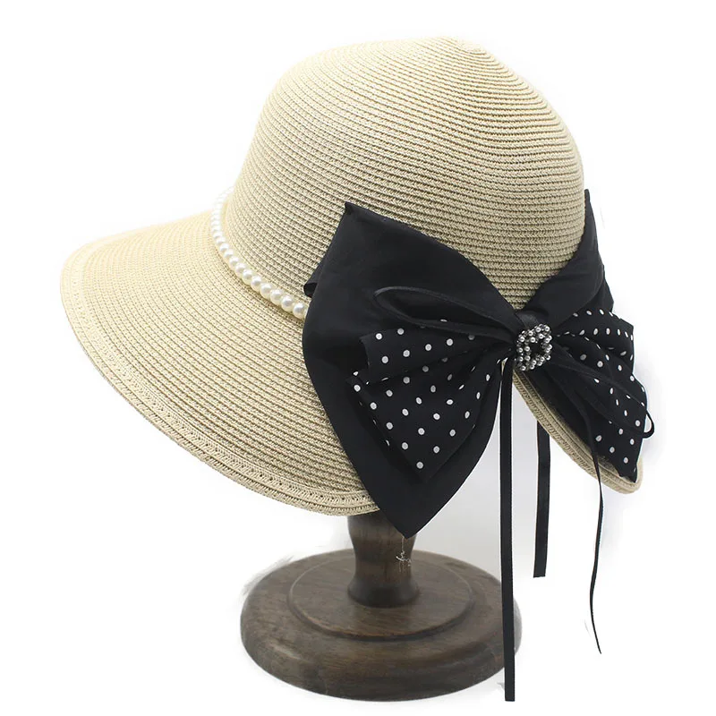 New Spring And Summer Straw Hats For Women, Large Brim Sun Hats For Travel And Vacation, Fashionable Casual Bowknot Wholesale