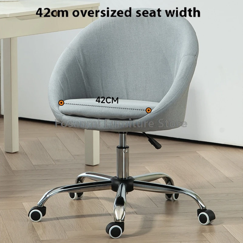 Chaises de bureau minimalistes en tissu de lin, hauteur réglable, chaise de vanité pivotante confortable pour la maison, chaise d'ordinateur de bureau avec siège incurvé