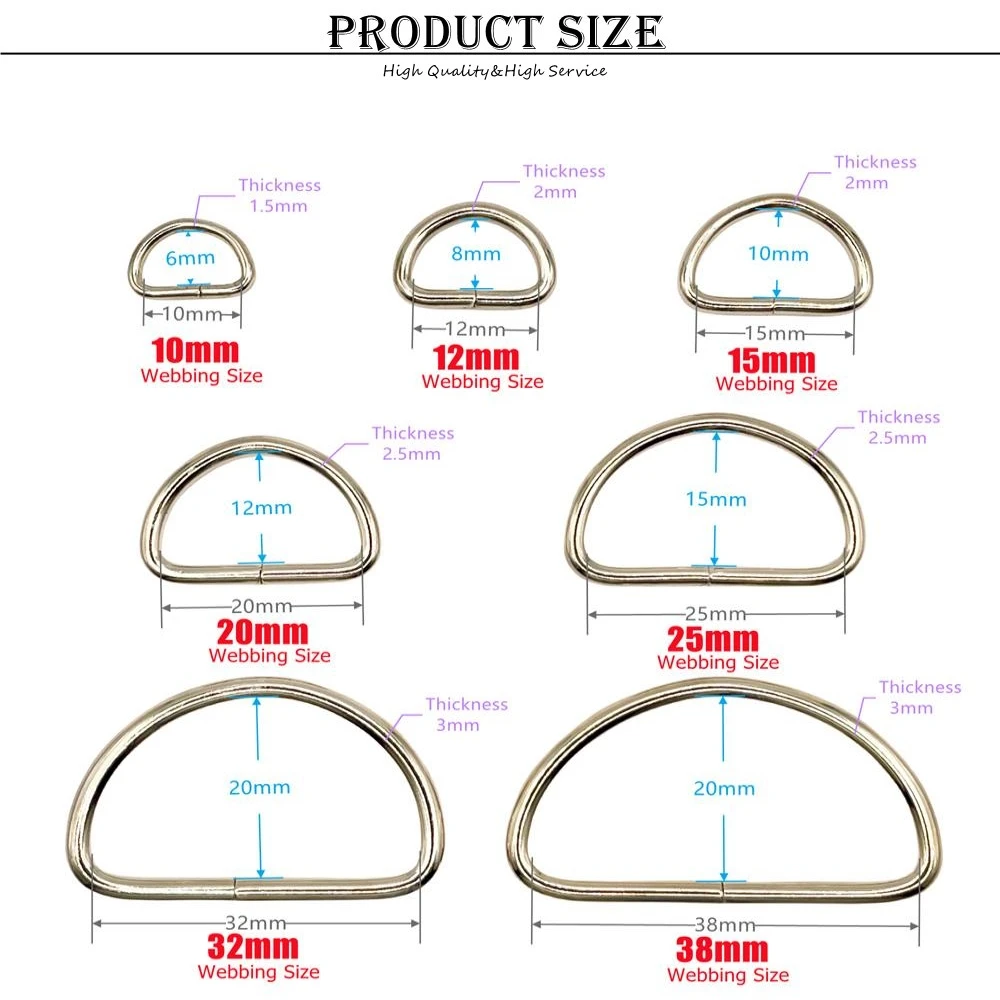 50 Pcs/Pack Metal D Ring Connection Buckle for Belt Handbag Strap Bag Shoes Hardware DIY Sewing Accessories 10-38mm