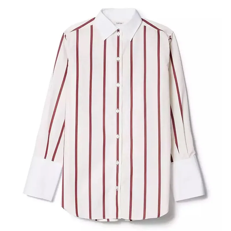 T0t Ladies Spring Summer Loose Striped Shirt Women Casual Long Sleeve Silhouette Top Women Shirt Y2k Clothes Streetwear Blouses