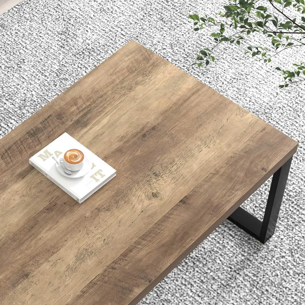 Coffee Table, Modern Wood and Metal Living Room Table, Industrial Rectangle Center Table for Home Office, Rustic Oak, 47 Inch