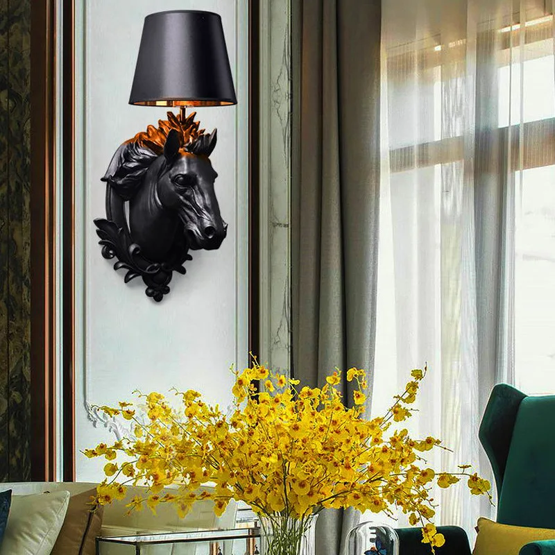 Nordic Creative Horsehead Wall Lamp Living RoomTV Wall KTV Hotel Clubhouse Light Staircase Corridor Simple Animal Decor Lighting