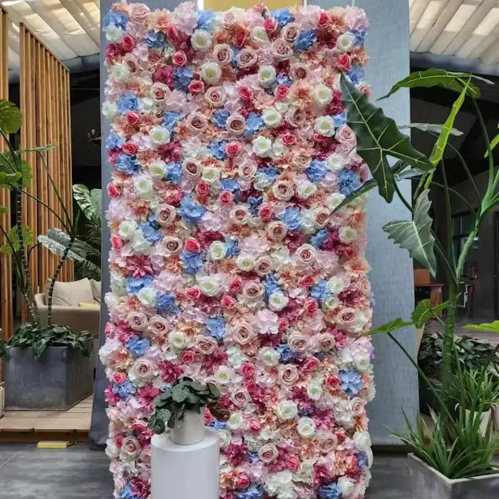 

Royal Series Pink Blue Rose Hydrangea Cloth 3D Flower Wall Outdoor Wedding Backdrop Floral Arrangement Party Event Props