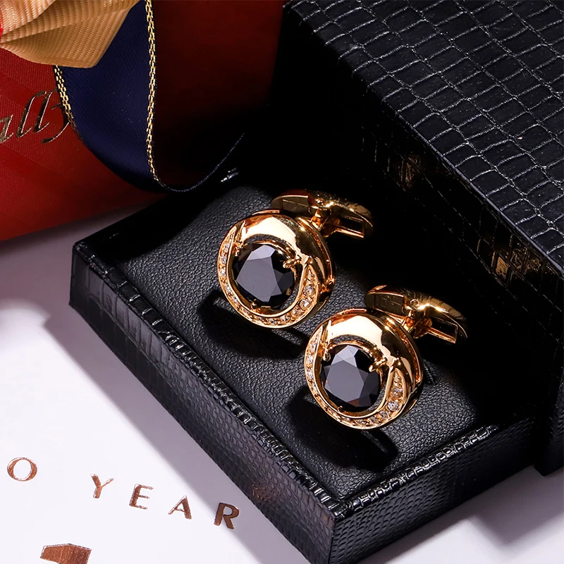 KFLK Jewelry fashion shirt cufflinks for mens Brand cuff button Gold-color cuff link High Quality Black abotoadura guests