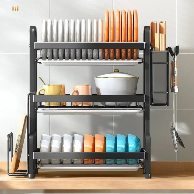 2025NEW Multi Layer Kitchen Utensil Dish Drying Rack Bowl Racks Large Rust-proof Dish Drainer with Utensil Holder kitchen items