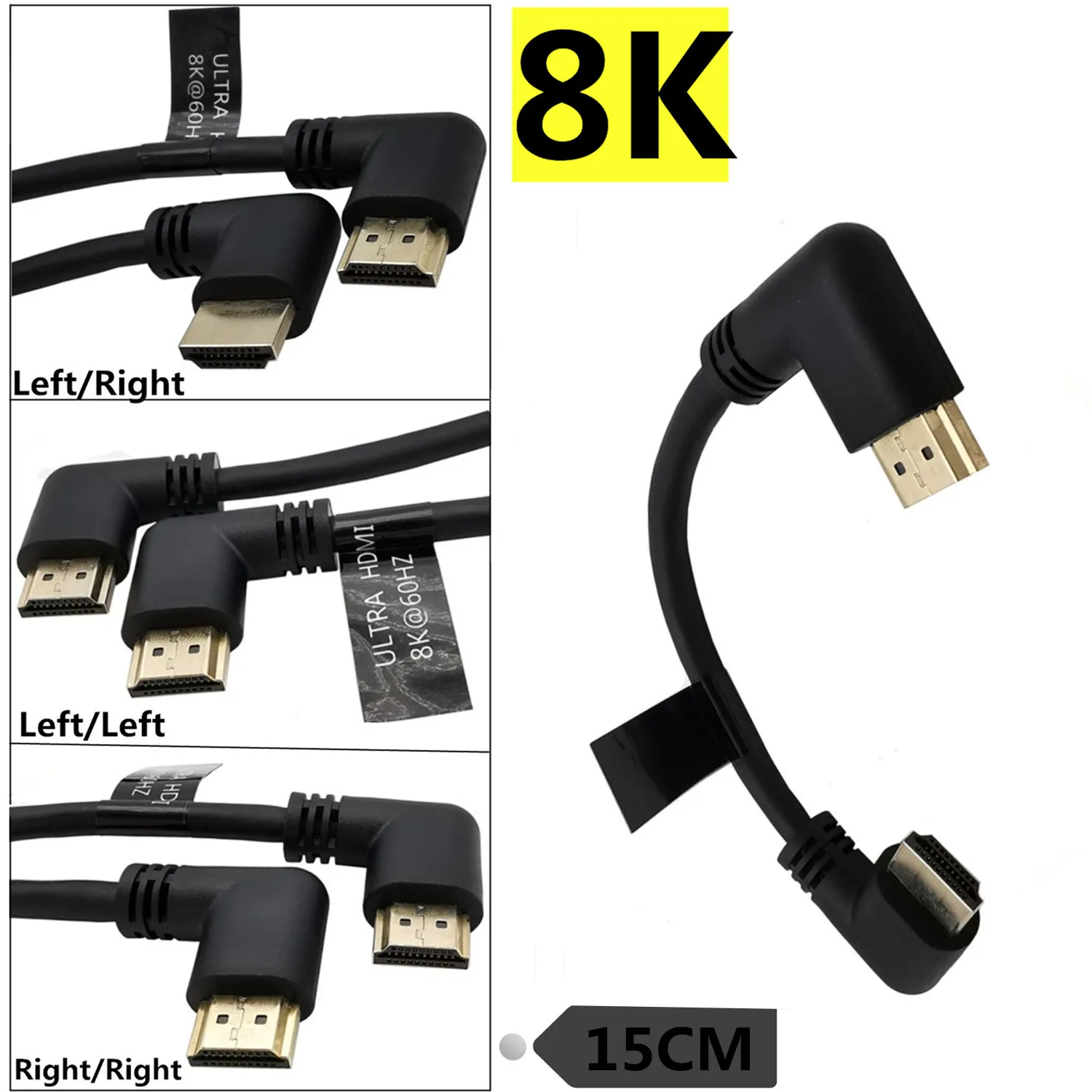 90 Degree Left Right Angle 8K 60HZ UHD Ultra HD HDMI Compatible 2.1 Male to Male Cable 7680x4320 4K 120HZ HDR for Xbox PS4 PS5