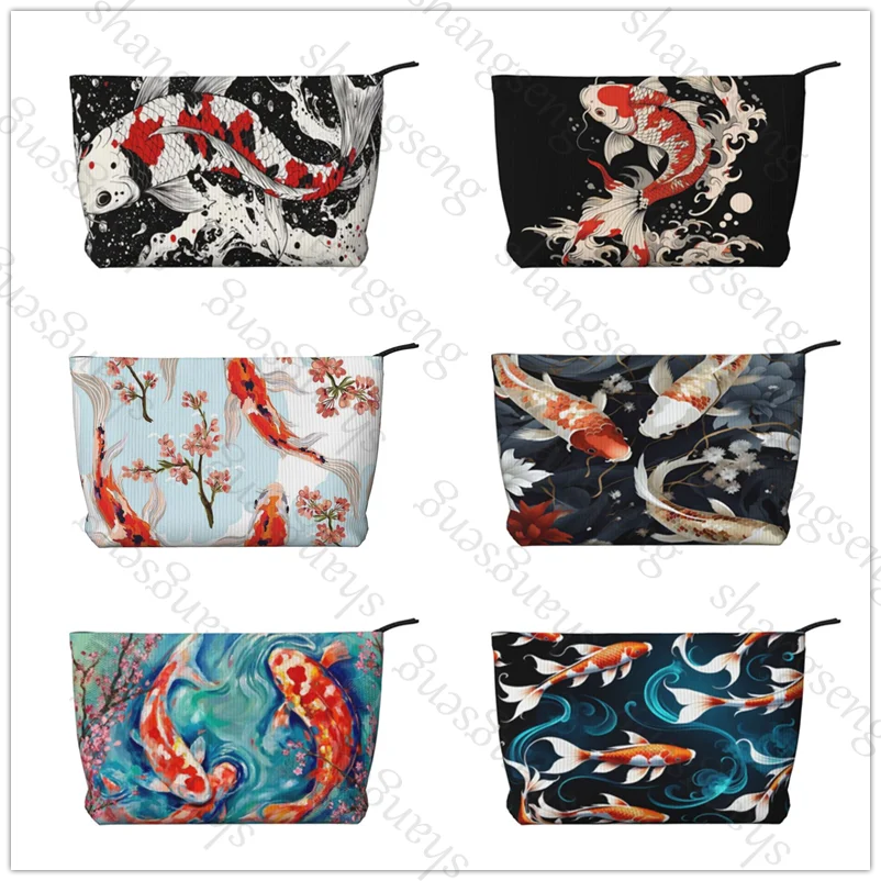 

Koi fish animal Corduroy cosmetic bag portable travel toiletries bag, beauty makeup skin care sundries storage bag