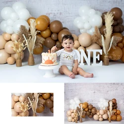 Boho Brown Balloons Backdrops Kids Baby Birthday Cake Smash Photocall Decors Child 1st Photo Backgrounds