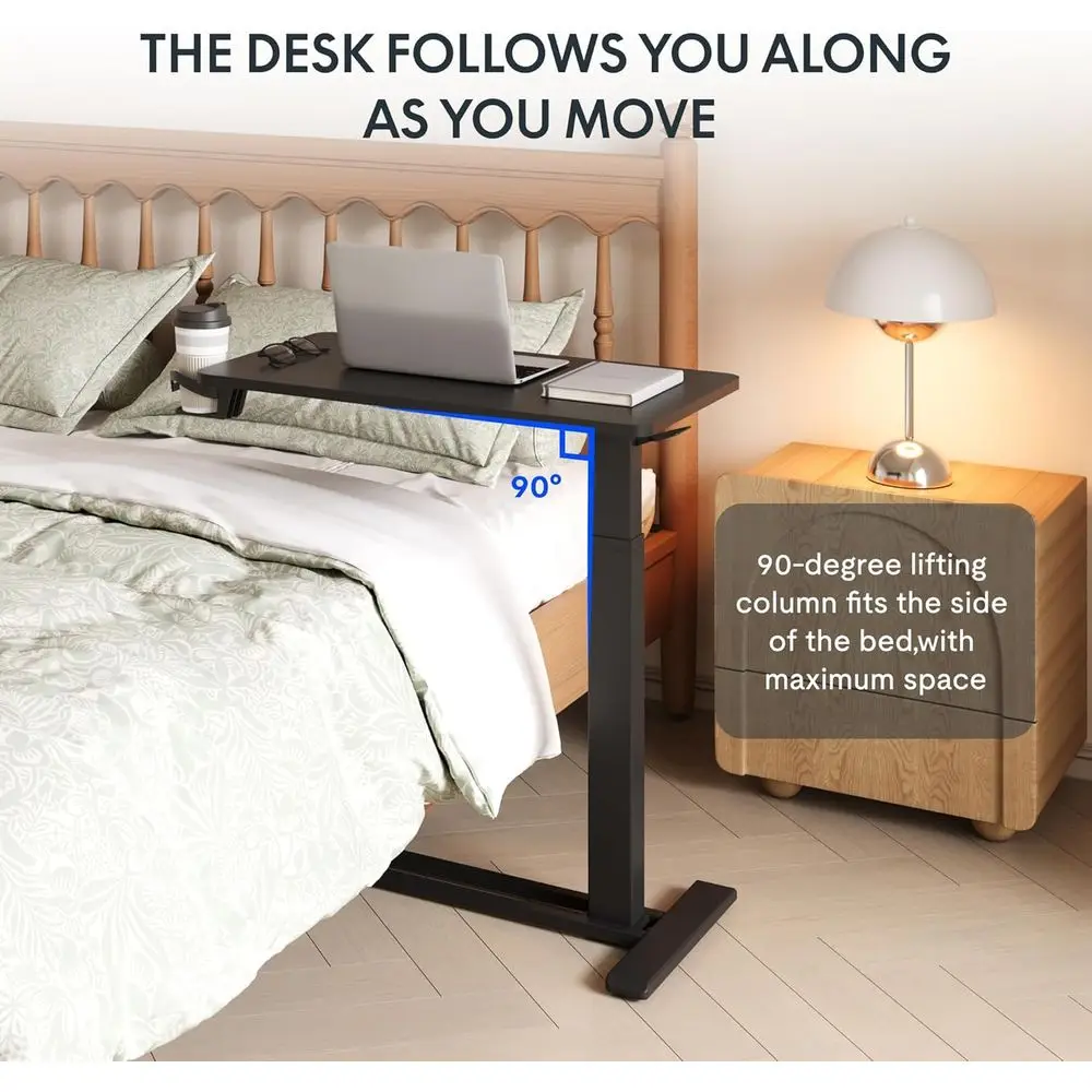 مكتب كمبيوتر محمول متنقل قابل للتعديل مع عجلات للاستخدام فوق السرير - مكتب قائم هوائي، عربة كمبيوتر دوارة، مستشفى/منزل (27.6x #4