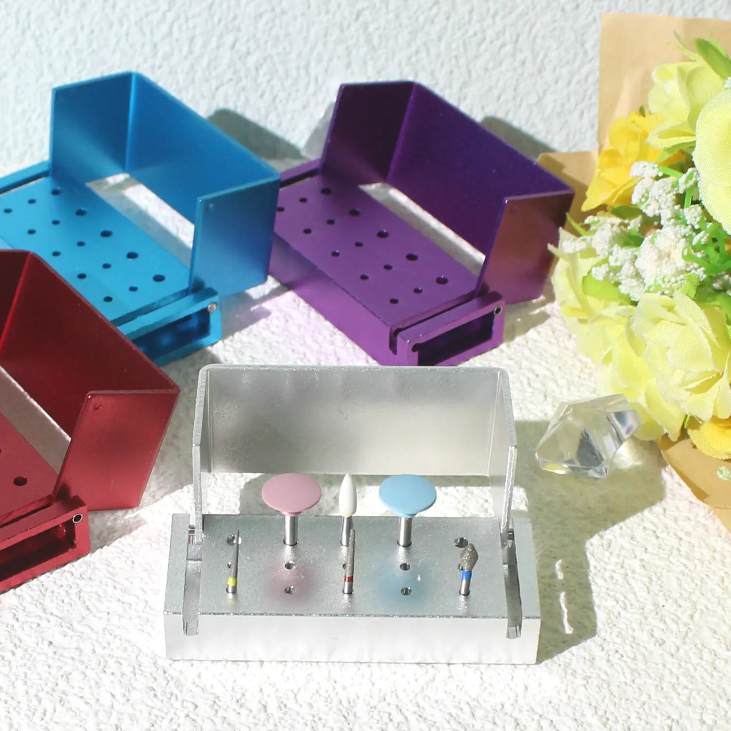 Dental Burs Drill Disinfection 15 Holes Box Autoclaveble Aluminium High Speed & Low Speed Handpiece Burs Holder Dentistry Tool