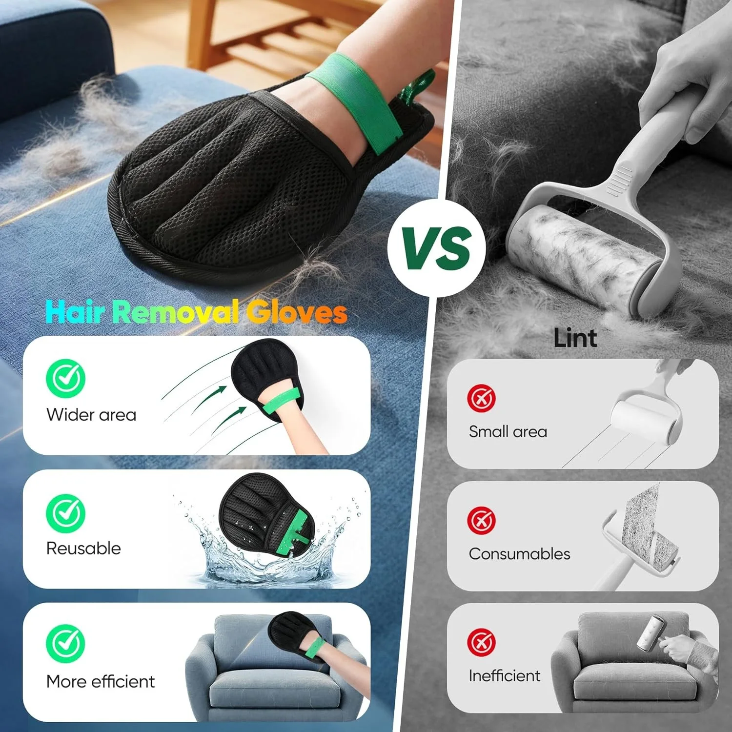 1pc Upgraded Dog Cat Five Finger Glove Cleaning Removal Glove Pet Grooming Reusable Sofa Carpets Cat Dog New Hair Cleaning Tools