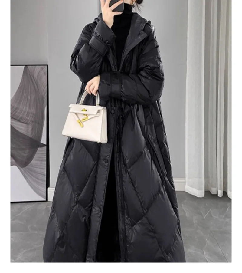 2026 Fashion Down Cotton-padded Jacket Women's Winter X-long Parkas Thicken Warm Top Hooded Coat Loose A-line Quilted Outerwear