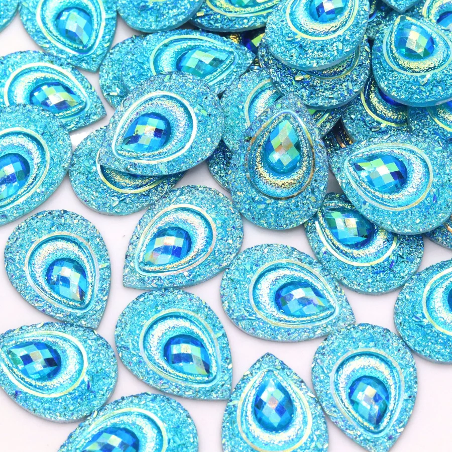 20pcs New 18 * 25mm droplet shaped colored resin Rhinestone flat bottomed phoenix tail diamond DIY decorative accessories