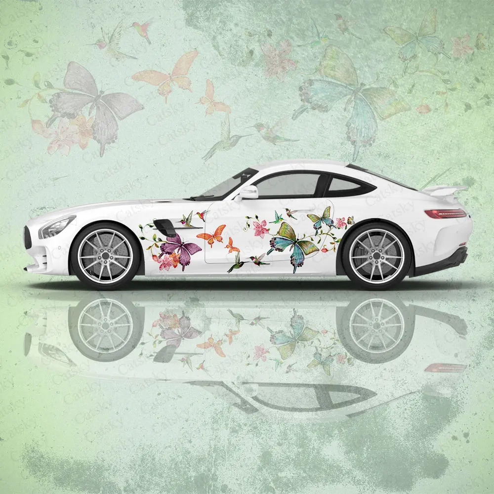 Butterflies and Birds Car Vinyl Wrap Protect Sticker Car Full Body Decal Creative Appearance Modification Decorative Sticker