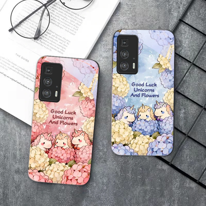 Cute cartoon pink unicorn For Motorola Moto Edge 20 Lite 30 Pro 40 Neo 50 Ultra G Play G45 G54 G55 G75 G84 G85 Glass Phone Case view 6