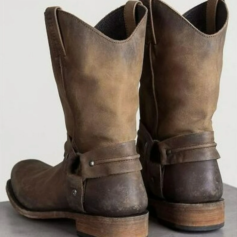 Western Cowboy Retro Mittelalterliche Stiefel Unisex Halbhohe PU-Leder Slip-On Schuhe für Männer Frauen Outdoor Winter Casual Stil Stiefel – Detail 4