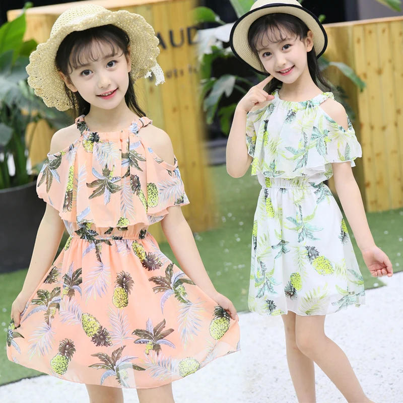 2025 New Girls Summer Dress Fashionable Temperament Floral Print Sleeveless Chiffon Cake Dress for Kids Women's