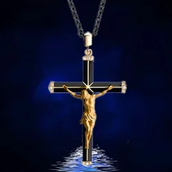 Fashion Two Color Jesus Cross Necklace Religious Belief Jesus Pendant Hip Hop Necklaces for Men Cross Jewelry Anniversary Gift