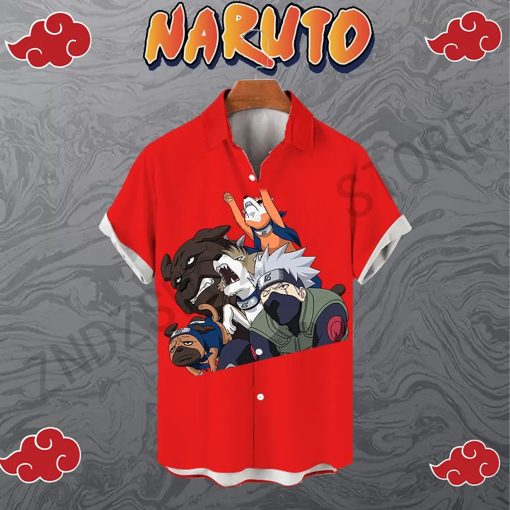 Seaside Trip Naruto 5XL Men's Shirt Cool Short Sleeve Y2k Oversized High Quality 2023 Fashion Anime Summer Harajuku Streetwear