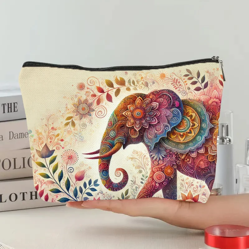 A Vibrant elephant makeup bag - a cute multifunctional zipper pouch for women, jewelry storage bag