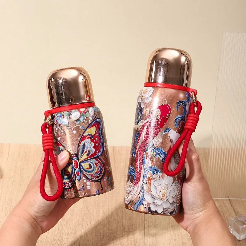 

Высококачественная термокружка в стиле китайский шик из нержавеющей стали 316, портативная бутылка для воды для активного отдыха, вместительная подарочная бутылка для воды