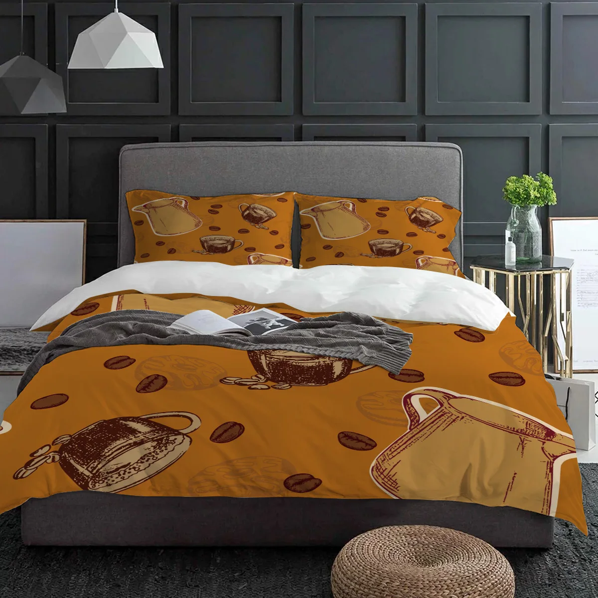 

Brown Coffee Beans Coffee Cup Bedding Set 3pcs Duvet Cover Pillowcase Kids Adult Quilt Cover Double Bed Set Home Textile