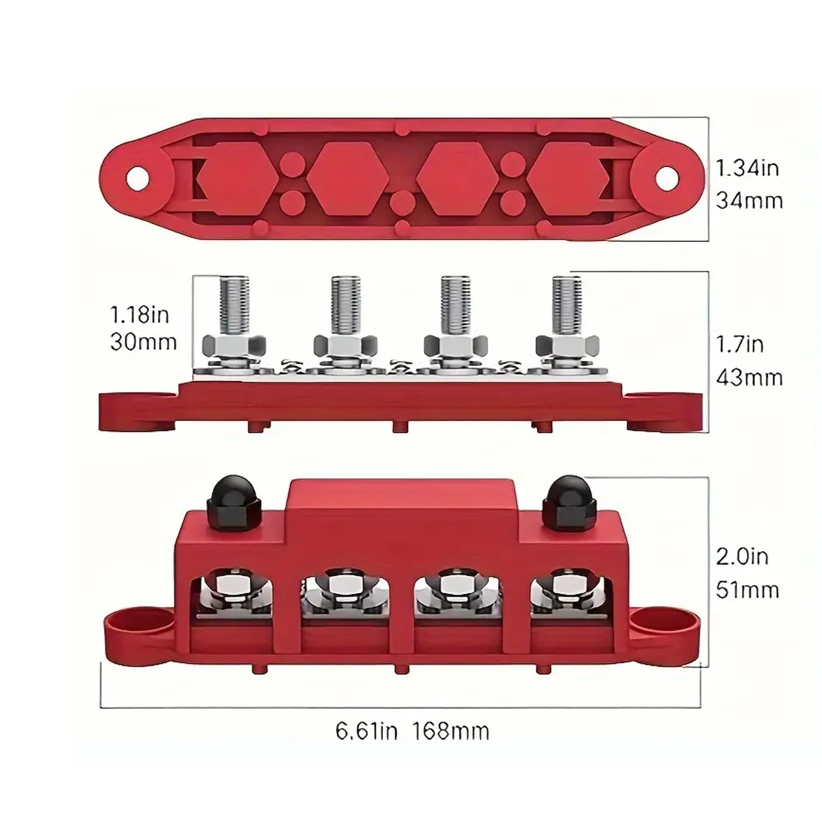 2pcs 4 Stud Busbar Bus Bar Power Distribution M8 M10 Battery Terminal Distribution Block Marine Bus Bar, Automotive 12V 250A