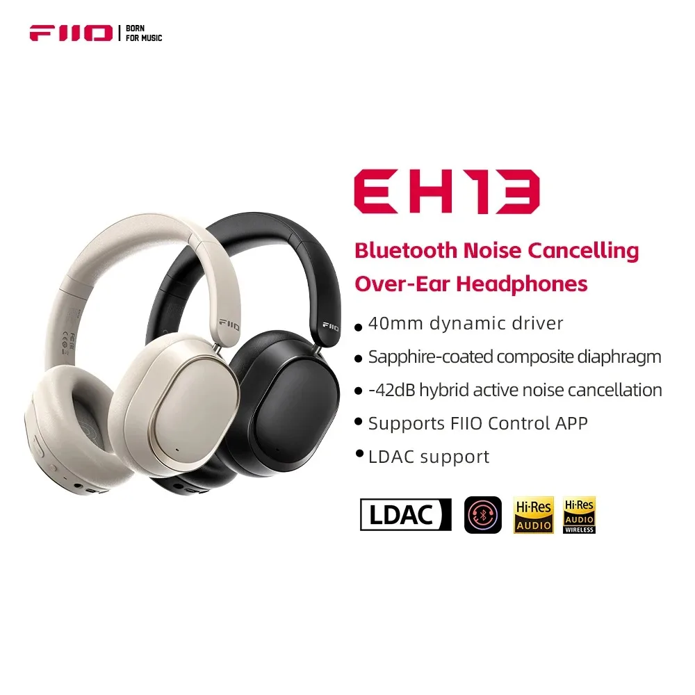

FiiO EH13 Wireless Noise Cancelling Headphones,Hybrid ANC Bluetooth Over-Ear Headphones, 45H Playtime,Headphones for Travel/Game