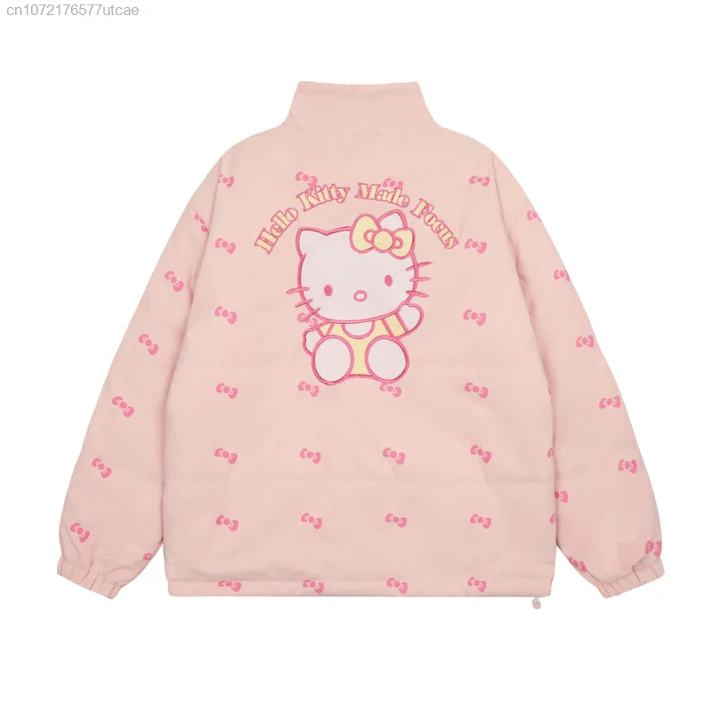 Sanrio Hello Kitty Embroidered Cute Cartoon Women\'s Cotton Down Coat With Thickened Inner Lining And Velvet Coat for Winter