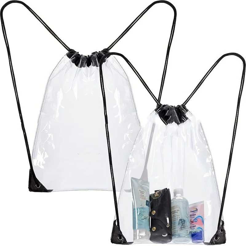 

1pc waterproof transparent PVC drawstring backpack Outdoor sports portable music festival sports event storage backpack