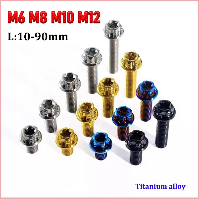 1Pcs Titanium Bolt M6 M8 M10 M12 Torx Flange Head for Motorcycle Modification Decoration Length 10mm-90mm