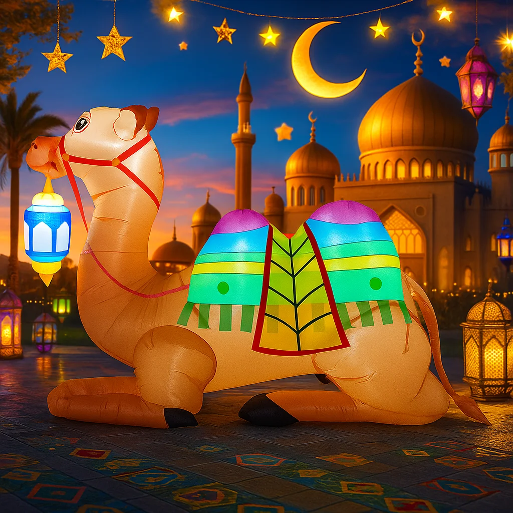 Juguete inflable de 1,8 M/5,9 pies, Festival musulmán de Ramadán, decoración DIY, vacaciones, Eid, camello musulmán, patio, luz LED para exteriores, adorno de regalo