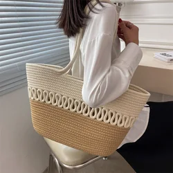 Woven Summer Bags Beach Basket Fashion Beach Bag Hollow Cotton Shoulder Bags Large Capacity Hand-Made Seaside Holiday Handbags