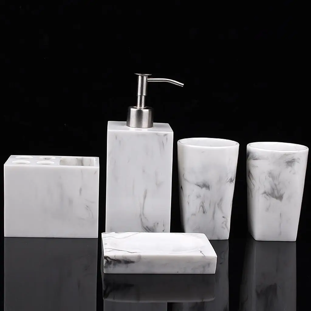 5pack Bath Bathroom Accessories Set Marble Resin Toothbrush Holder Soap Dish