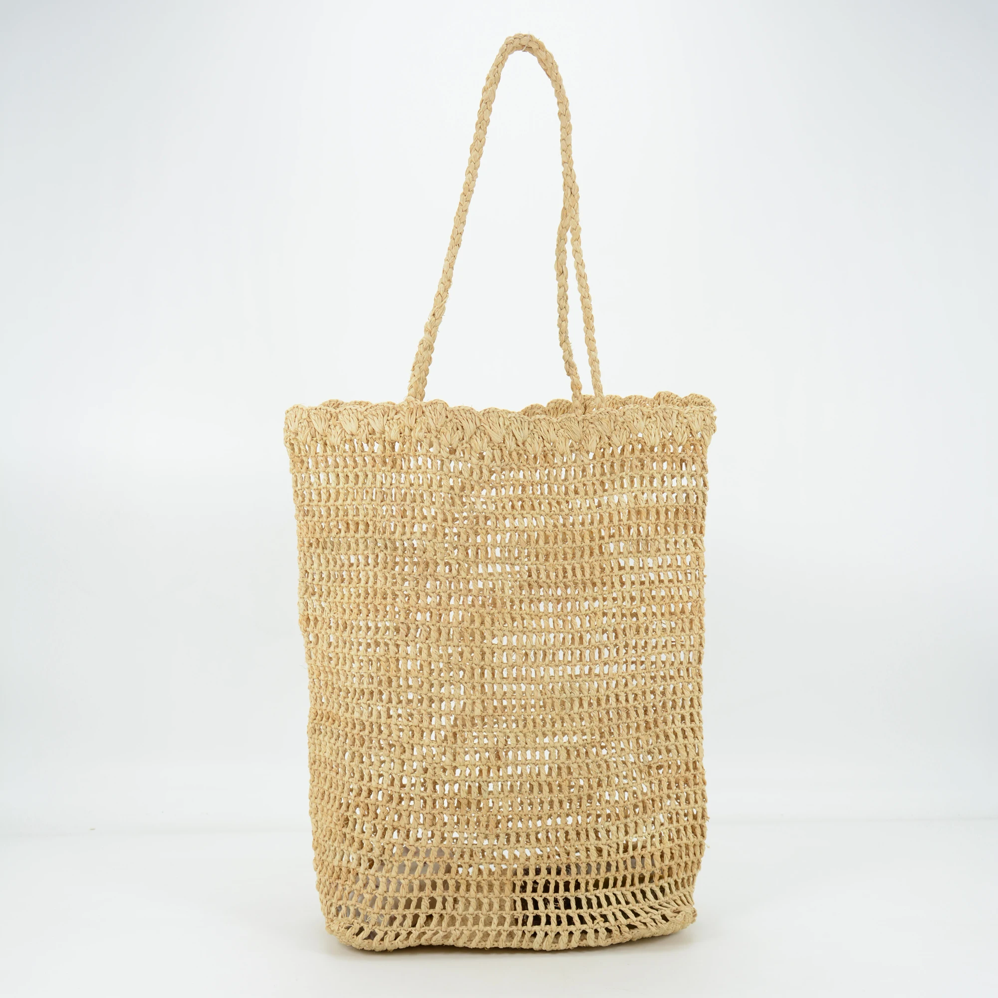 Handmade Crocheted Natural Raffia Hollow Out Designer Straw Tote Shoulder Tote Bag