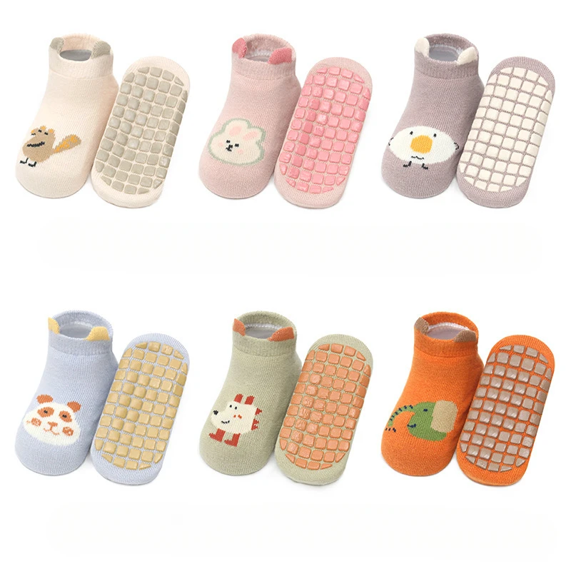 6 Pairs Baby Floor Socks Non-Slip Cute Cartoon Pattern Baby Boys Girls Floor Socks Comfortable Breathable for Toddler Children