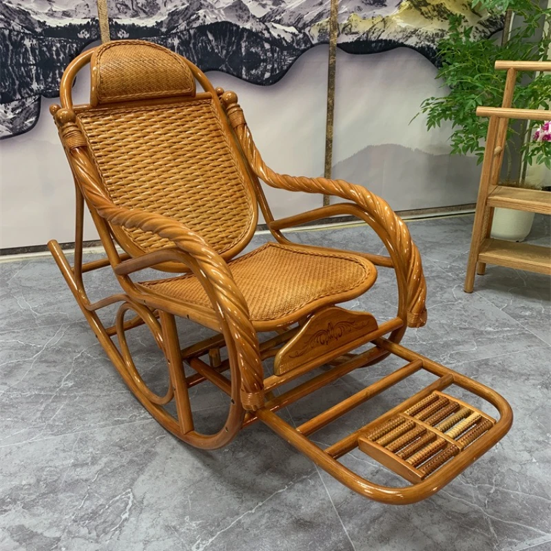 

Wooden Rocking Chair Reclining Chair Adult Balcony Leisure Adult Sleeping Chair Solid Wood Teng Rocking