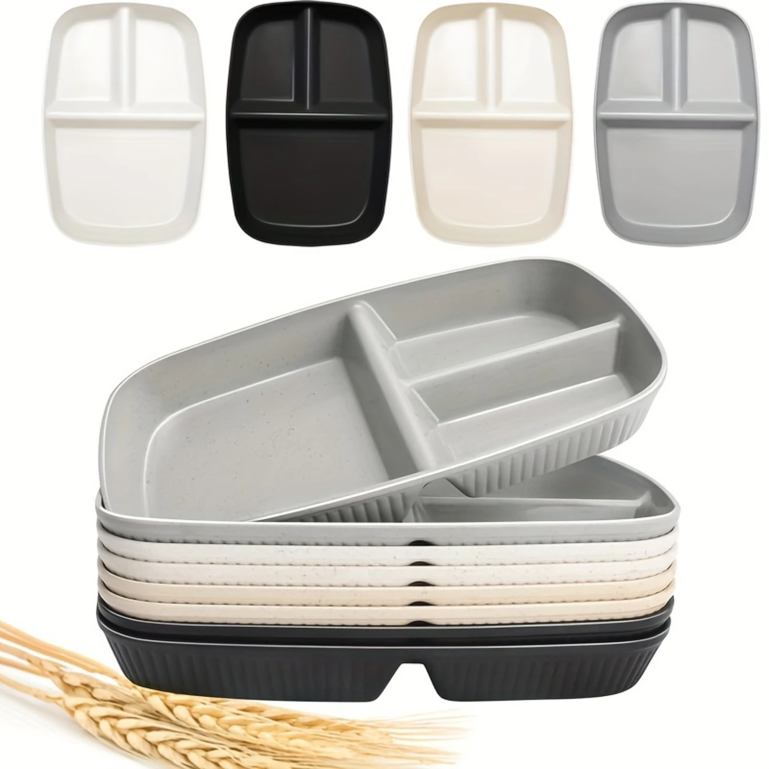 Food Grade Wheat Straw & BPA Free PP  Divided Plates with 3 Deep Sections for Adult Meals  Perfect for Salads, Pasta, and More