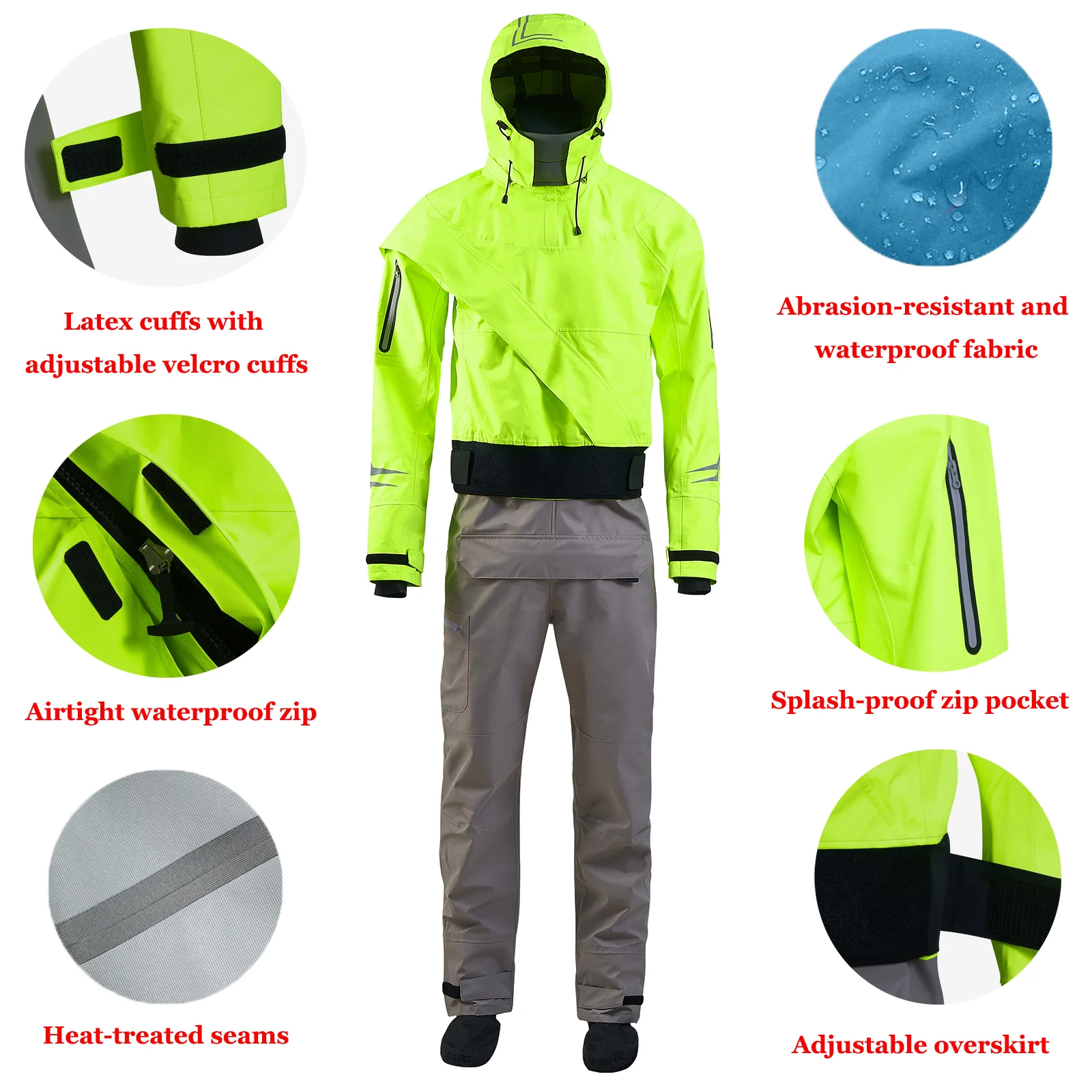 

Breathable Dry Suit for Kayaking, Three-Layer Waterproof Fabric, Neoprene Cuffs and Neckline Drysuit, Fly Fishing, D15, 2023