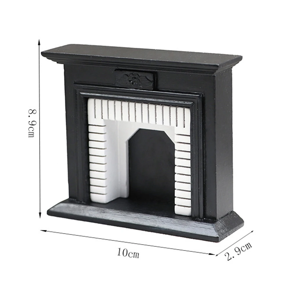 1:12 Decoration Miniature Furniture Room Black Wooden Vintage Fireplace Ornament Props Doll House Accessories