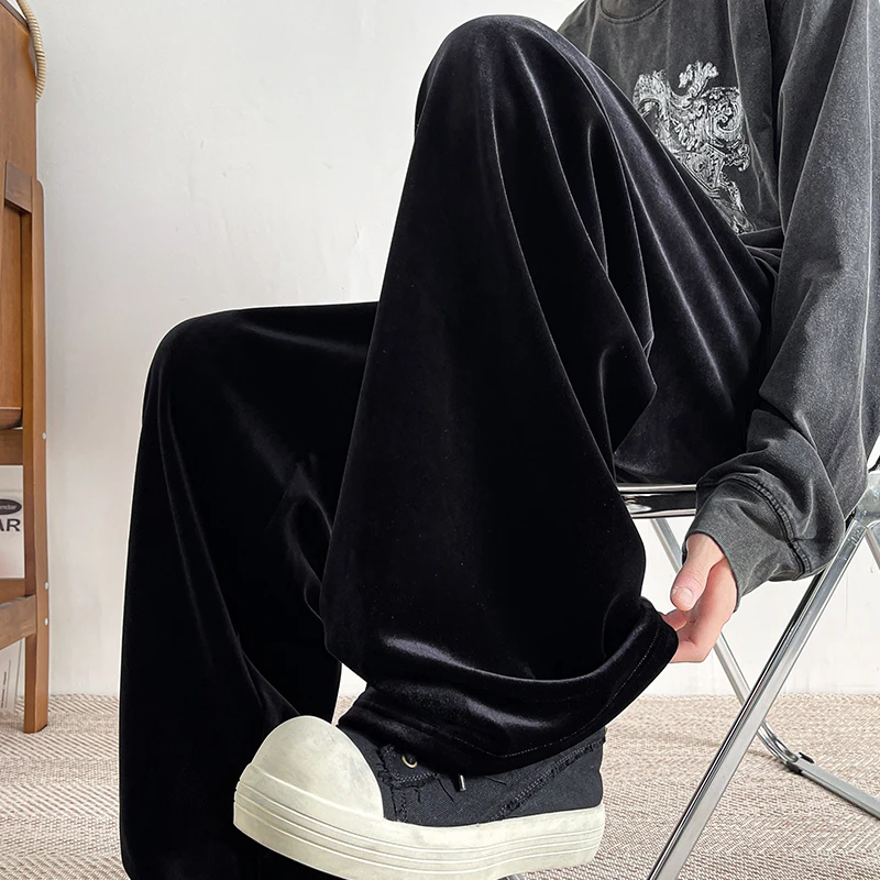 Pleuche Casual Pants Korean Style Mens Fashion Wide-leg Mopping Trousers Male Oversize Straight Droop Pants Plus Size 8XL-M