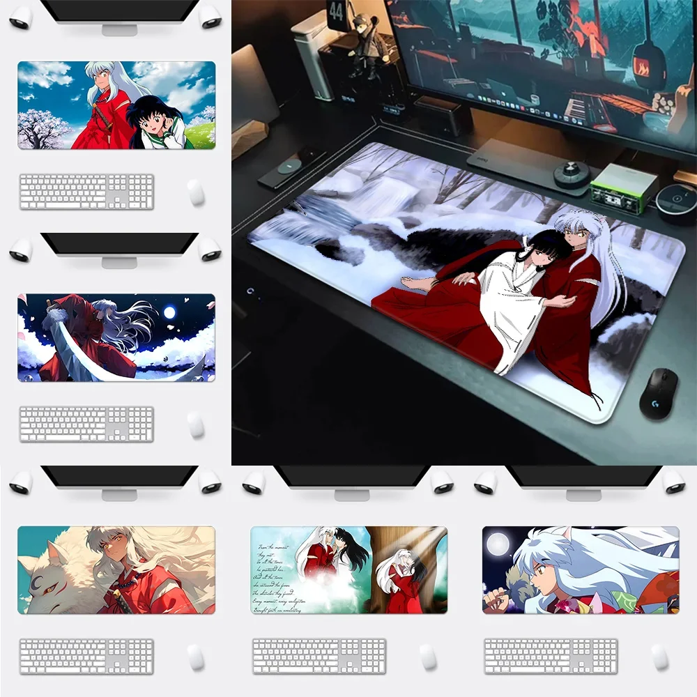 Anime Inuyasha Mousepad HD Druck Computer Gamer Locking Edge Rutschfeste Mauspad XXL90x40cm Tastatur PC Schreibtischunterlage