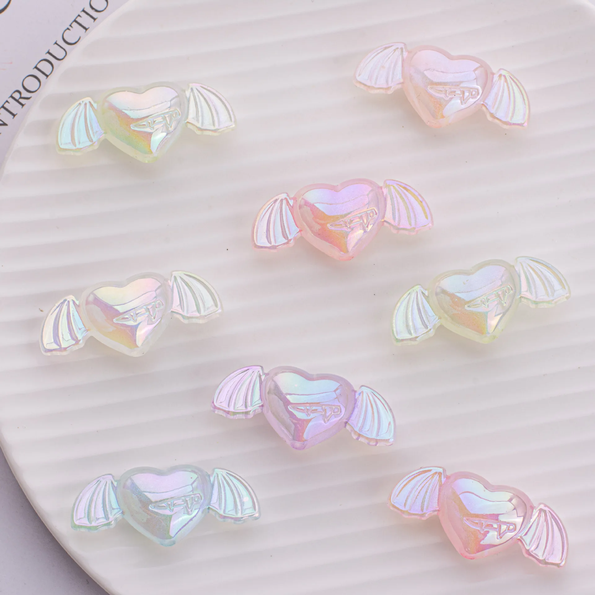 

Free Shipping 16*38mm 70pcs AB Jelly Pearl Colors Acrylic Love Heart Wing Beads Ornament Accessory Material Plastic Beading