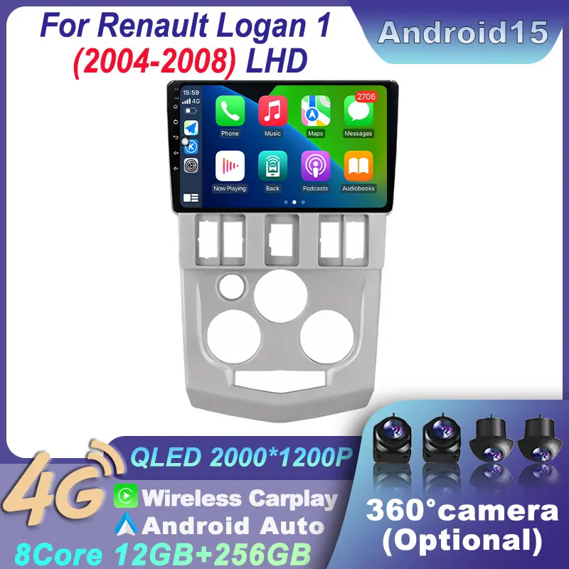 

Car Multimedia Video Android 15 Radio WIFI Wirreles Carplay Head Unit Stereo For Renault Logan 1 2004-2008 LHD Player Navigation