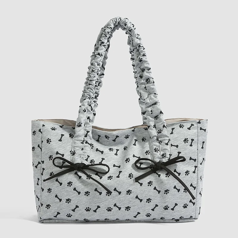

Korean Polka Dot Stripe Shoulder Bag Trendy Bow Magnetic Buckle Handbag Large Capacity Comfortable Tote Bag Pleat Shoulder Strap