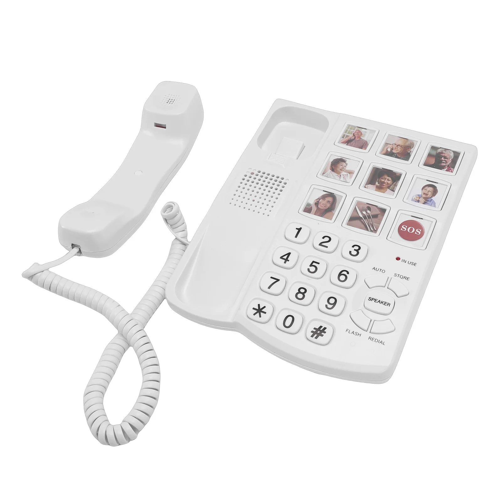 Big Buttons Phone 9 Pictured Large Buttons One Touch Dialing Wired Landline Telephone for Visually Impaired Old People