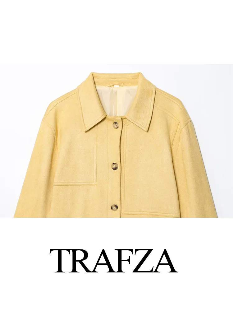 HH Women Summer Casual Long Sleeve Loose Jackets Yellow Turn-Down Collar Single-Breasted Female Fashion Pockets Coats Trendy