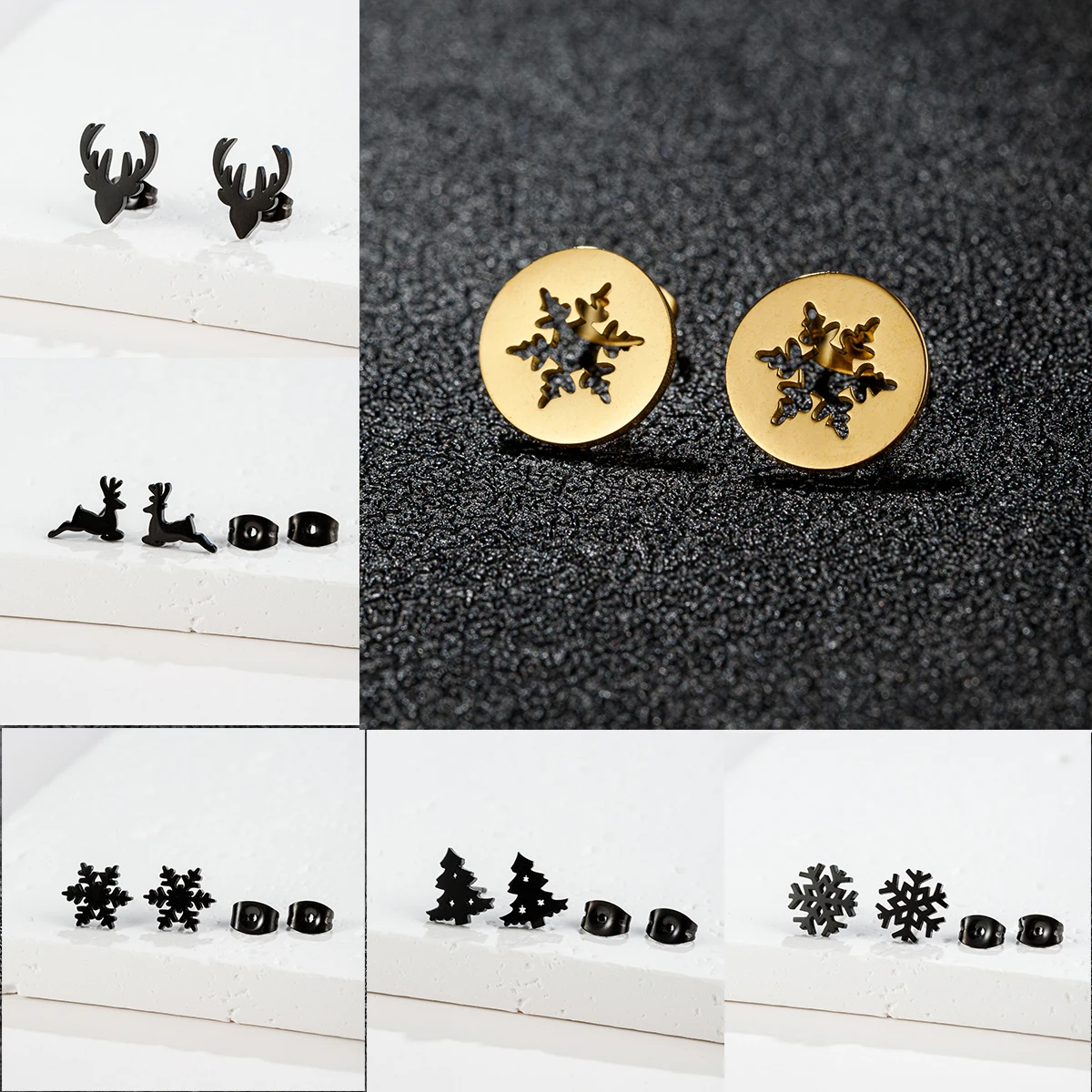 Cartoon Cute Snowflake Umbrella Earrings Christmas Accessories Antlers Boots Pattern Cartilage Piercing Earring Woman Jewelry