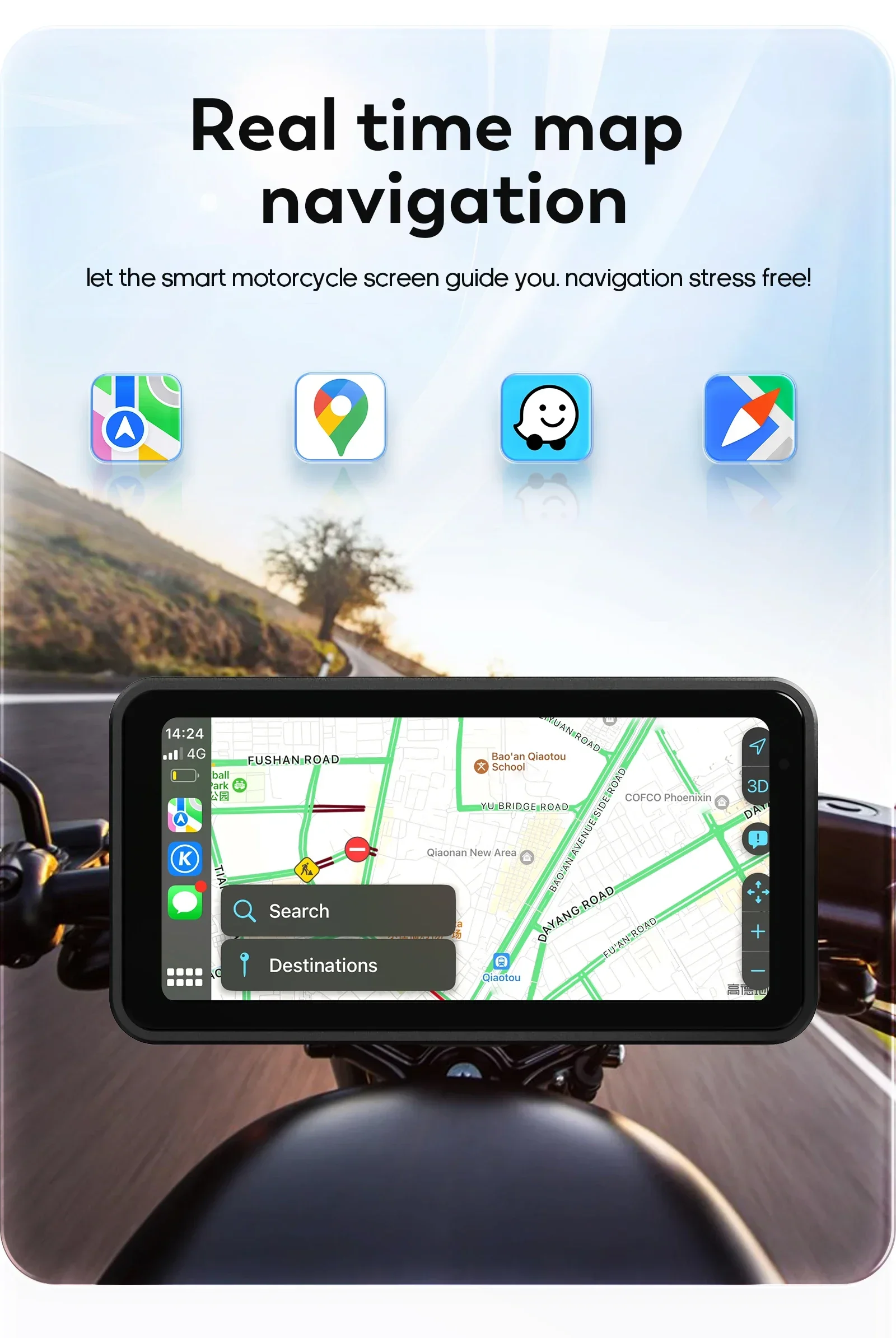 Real Time Map Navigation Wireless Carplay Android Auto Support IPX7 Waterproof Tyres Pressure Diagnostic GPS Speed Display